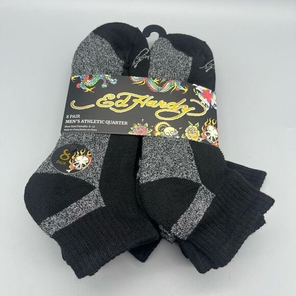 Ed Hardy Men's Athletic quarter socks 8 pair‎ size 6-12  NWT - Picture 1 of 5